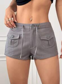 StreetHx Women's Solid Color Front Button Tie Waist Pockets Casual Shorts - Multicolor - View 1