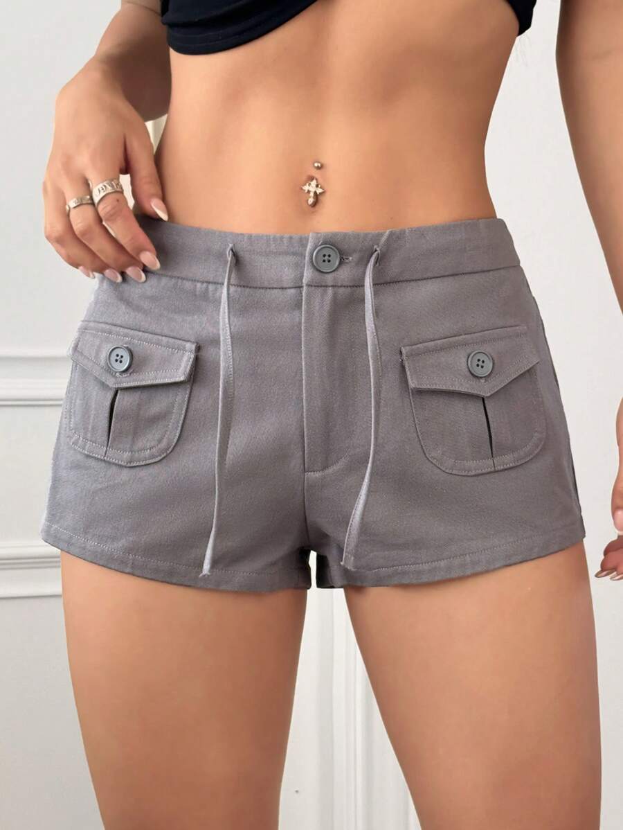StreetHx Women's Solid Color Front Button Tie Waist Pockets Casual Shorts - Multicolor - View 1