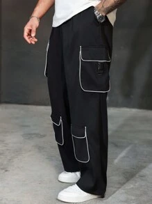 Manfinity Homme Plus Size Men's Cuffed Wide Leg Loose Casual Cargo Pants