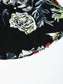 Manfinity RSRT 男士前扣长袖动物印花简约休闲衬衫设计师男士设计师衬衫酷炫男士时尚衬衫，适合秋季 - 黑色 - 查看 5