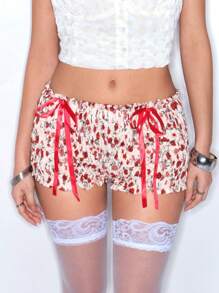 ROMWE Kawaii Quần Short Nữ In Hoa Dễ Thương Ngọt Ngào - Màu be - Xem 4