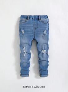 Cozy Pixies Jeans in denim casual con vita elastica per bambini maschi, streetwear versatile