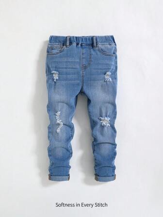 Cozy Pixies Baby Boy Casual Elastic Waist Denim Jeans, Versatile Streetwear