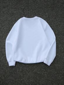 SHEIN Leap Crew 少女肖像手印图案少女休闲宽松保暖内衬圆领长袖连帽运动衫，适合秋冬季 - 白色 - 查看 4