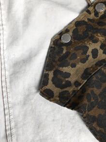 Slaydiva Plus Size Denim Vest, Bodycon Sleeveless Cropped Jacket, Cotton Leopard Print - Multicolor - View 7