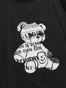 Manfinity VCAY Plus Size Men's Loose Knit Bear Pattern T-Shirt And Shorts Set, Casual