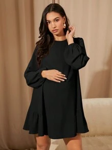 MaterniWear Váy kaki dài tay rộng rãi cho nữ, Váy ngắn thu/đông, Trang phục công sở/làm việc/dạ hội/giáo viên, Váy bầu - màu đen - Xem 4