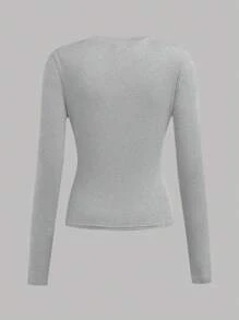 SHEIN Girlism 4 件套青少年女孩圆领针织百搭长袖休闲简约 T 恤，黑色、白色、粉色、深灰色，买 1 送 3 - 灰色 - 查看 6