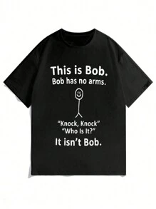 青少年男孩口号印花宽松圆领短袖休闲 T 恤 - 黑色 - 查看 1