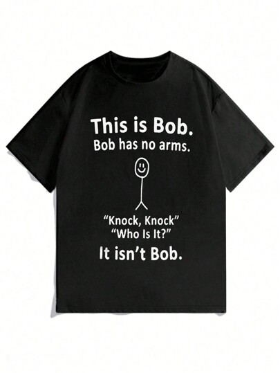 Teen Boy Slogan Print Loose Fit Round Neck Short Sleeve Casual T-Shirt