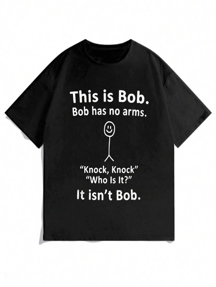 青少年男孩口号印花宽松圆领短袖休闲 T 恤 - 黑色 - 查看 1