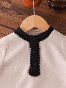 SHEIN Conjunto de niño bebé con camisa de manga larga y corta en el Ramadán, con pantalones largos, con encaje en el cuello, mangas y dobladillo, apto para todas las ocasiones en primavera y verano - Multicolor - Ver 11