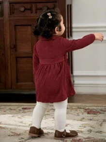 Cozy Pixies Abito casual da bambina con coulisse in vita, maniche a lanterna e collo a revers, in tinta unita, versatile