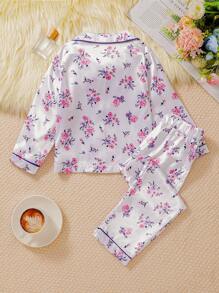 2pcs/Set Young Girl Casual Floral All Over Print Loose Long Sleeve Top And Pants Homewear Set - Multicolor - View 2