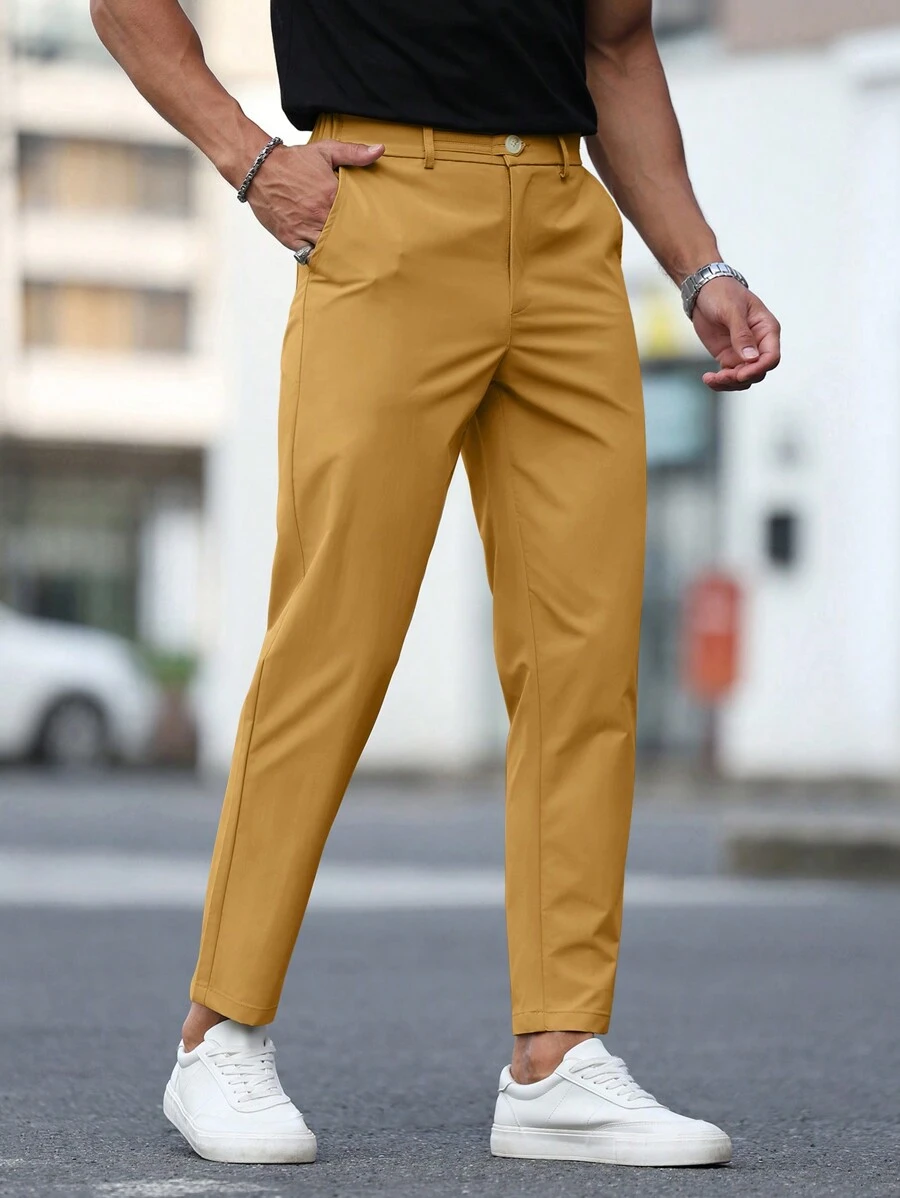 Manfinity Mode Men's Casual Commuter Solid Color Tapered Suit Pants - Burnt Orange - View 1