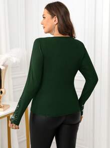 SHEIN Clasi Camiseta de manga larga de unicolor de talla grande, informal y de moda para uso diario