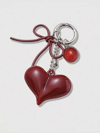 Kawaii 1 pezzo, ciondolo a forma di cuore rosso dolce, decorazione portachiavi con fiocco, adatto come regalo di San Valentino, compleanno o per il ritorno a scuola