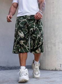 Manfinity LEGND 大码男士休闲口袋印花简约牛仔短裤，日常穿着 - 彩色 - 查看 6