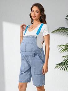 SHEIN 孕妇牛仔连衣裤和连身裤 - 淺色水洗藍 - 查看 6