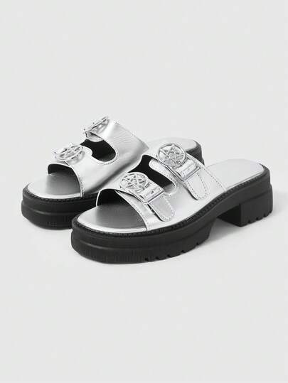 Grunge Punk Women's European & American Punk Rock Style Strap Sandals With Metal Buckle, Open Toe Roman Beach Sandals, Gothic Platform Wedge Sandals For Summer Vacation, Halloween