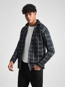 RueChic Men Contrast Plaid Printed Soft Fabric Regular Jacket - Black and White - View 5