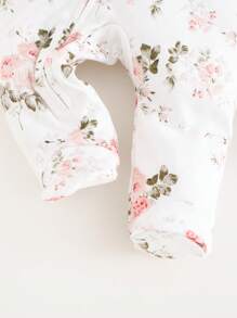 Cozy Pixies 新生女婴碎花印花柔软针织休闲连体衣，圆领长袖，适合春、夏、秋、冬、室内家居和户外休闲 - 彩色 - 查看 4