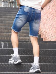 Manfinity Homme Men's Casual Ripped Distressed Hem Denim Shorts