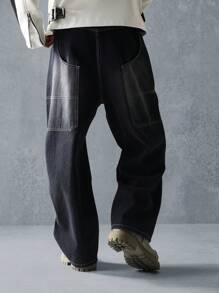 SUMWON Premium Wide Leg Cowboy Skater Jeans, Y2K Baggy Relaxed Fit Streetwear Urban Fashion Denim Pants, Classic Casual Fall Winter Bottoms - Black - View 6