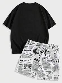 Manfinity VCAY Plus Size Men's Loose Knit Bear Pattern T-Shirt And Shorts Set, Casual