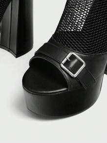 Cuccoo CUCCOO LuxiPop Bottes de cheville à la mode pour femmes, imperméables, à plateforme et talons hauts épais, avec mesh noir à l'avant, parfaites pour les fêtes du Nouvel An