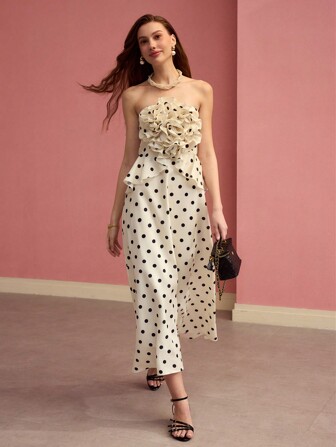 MOTF PREMIUM Vestido tubo floral estéreo de lunares