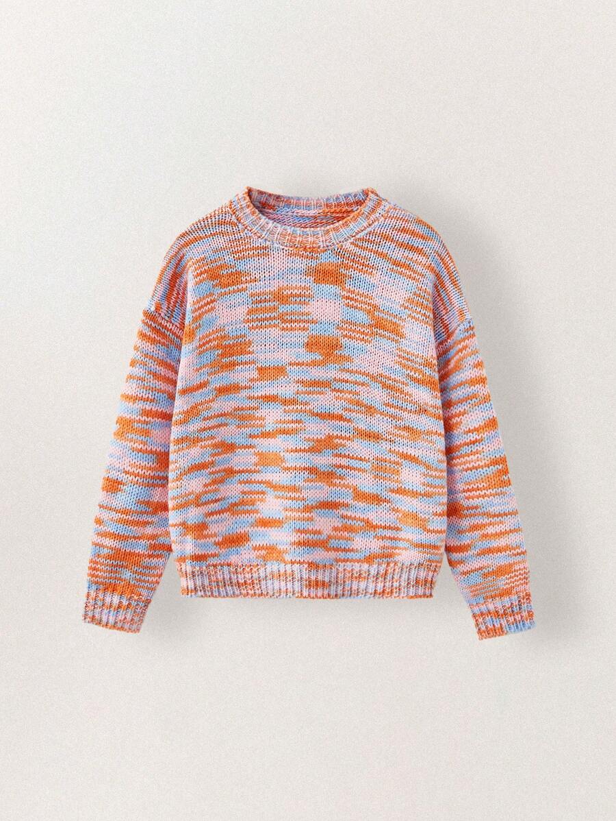 SHEIN Tween Girls Tie Dye Pattern Crew Neck Long Sleeve Casual Knit Sweater, Autumn/Winter - Multicolor - View 1