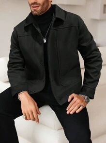 Manfinity CasualCool Men's Long Sleeve Fashionable Short Overcoat, Autumn/Winter - Black - View 2