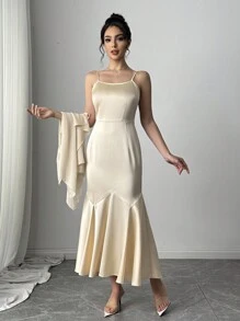 Chiquease 2 件套女士纯杏色优雅飘逸披肩套装 - 杏色 - 查看 4