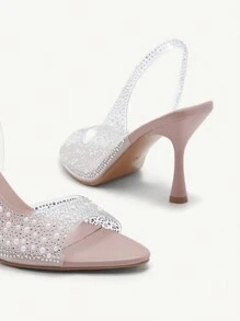 CUCCOO CHICEST 尖头细高跟水钻和人造珍珠装饰女士高跟凉鞋，露趾，时尚性感派对鞋春季鞋