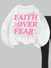 SHEIN EZwear 大码女式两件套服装 - 蝴蝶结和字母印花休闲长袖厚运动衫和裤子，适合秋冬季 - 彩色 - 查看 5