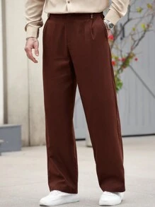 Manfinity Homme Manfinity CasualCool Men Straight Fit Versatile Fashionable Casual Brown Pants,Valentine's Day Men - Rust Brown - View 6