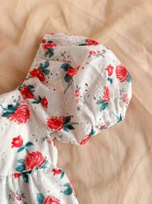 Soleia Western Wear Women, Corset Top For Women, Summer For Women, Summer Top, Vacation Women, Going Out Top Women, Concert Women, Rave Festival, Women's Romantic Floral Embroidered & Printed Puff Sleeve Ruffle Splicing Blouse With Tie Up Waist, Suitable For Vacation