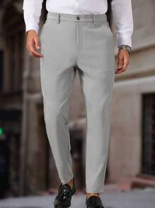 Calvornis Plus Size Men Straight Casual Front Pocket Business Suit Pants - Grey - View 3