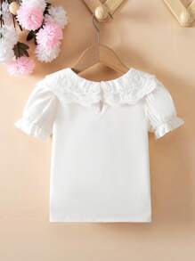 SHEIN Camicia elegante da ragazza con colletto jacquard a due strati, maniche a palloncino, tinta unita, stile principessa, adatta per vacanze, viaggi, scuola, feste, regali di compleanno, estate