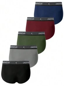 5pcs/Pack Men's Letter Waistband Briefs - Multicolor - View 2