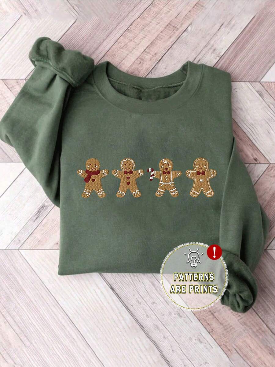 INAWLY 大码姜饼刺绣圆领休闲长袖套头卫衣，秋季款