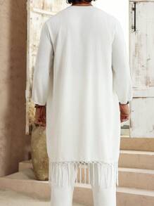 Manfinity RSRT Men's Solid Color Patchwork Long Sleeve Cardigan, Simple Casual Daily Wear, For Fall - White - View 2