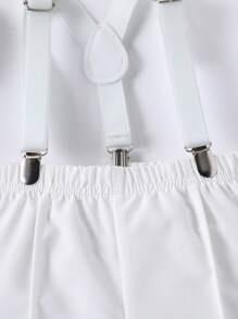 SHEIN Bộ đồ sơ mi tay ngắn nơ cho bé trai và quần short trắng có dây đeo. Dễ dàng thay đồ và mặc đồ nhanh chóng, giúp cha mẹ không phải bận tâm - trắng - Xem 6
