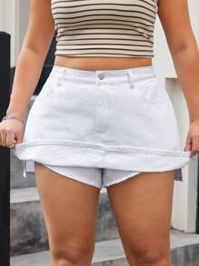 SHEIN ICON Damen Jeans-Schlitzrock mit Taschen-Dekor in Große Größen