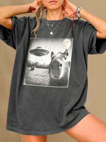 INAWLY Damen Pullover in Große Größen mit rundem Ausschnitt und Tierdruck, Lässig für den Sommer