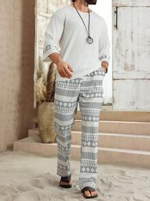 Manfinity RSRT Set de 2 piezas de top de manga larga de cuello redondo informal y pantalones para hombres - Multicolor - Ver 3