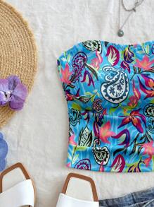 Soleia Women's Colorful Printed Tubetop Cropped Knitted Camisole, Suitable For Vacation, Can Be Worn Inside Or Outside, New Years Women Outfit,Corset Top For Women,Birthday Outfit For Women, Western Wear Women,Holiday Party Outfit