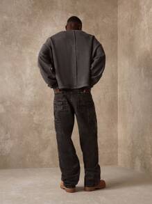 SUMWON Oversized Sweatshirt Vintage Washed Cotton Blend Exposed Seams Design Casual Streetwear Athletic Winter Pullover Grunge Style Workout Gym - Dark Grey - View 2