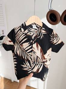 Young Boy Casual Funny Cute Resort Print Woven Shirt, Suitable For Beach Vacation, Summer Outing, Shopping, School, Garden, Beach, Birthday, Suitable For Spring, Summer, Autumn, Winter Seasons - Black - View 7